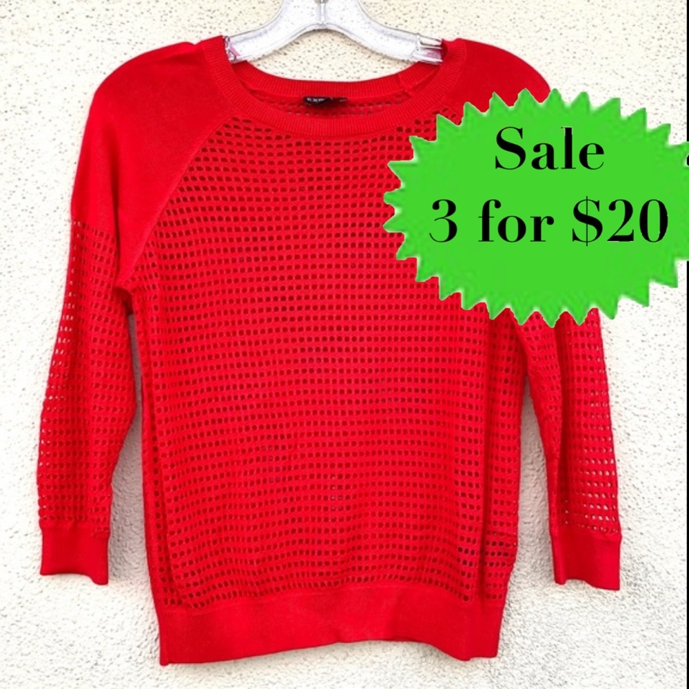 EXPRESS red sweater top mesh cut out perforated oversized 90s style XS fishnet